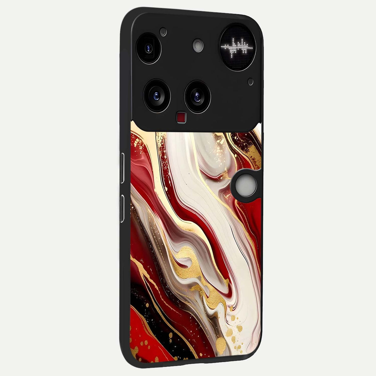  Red And White Marble back cover For Nothing Phone 3 slim fit glass case with vibrant aesthetic design