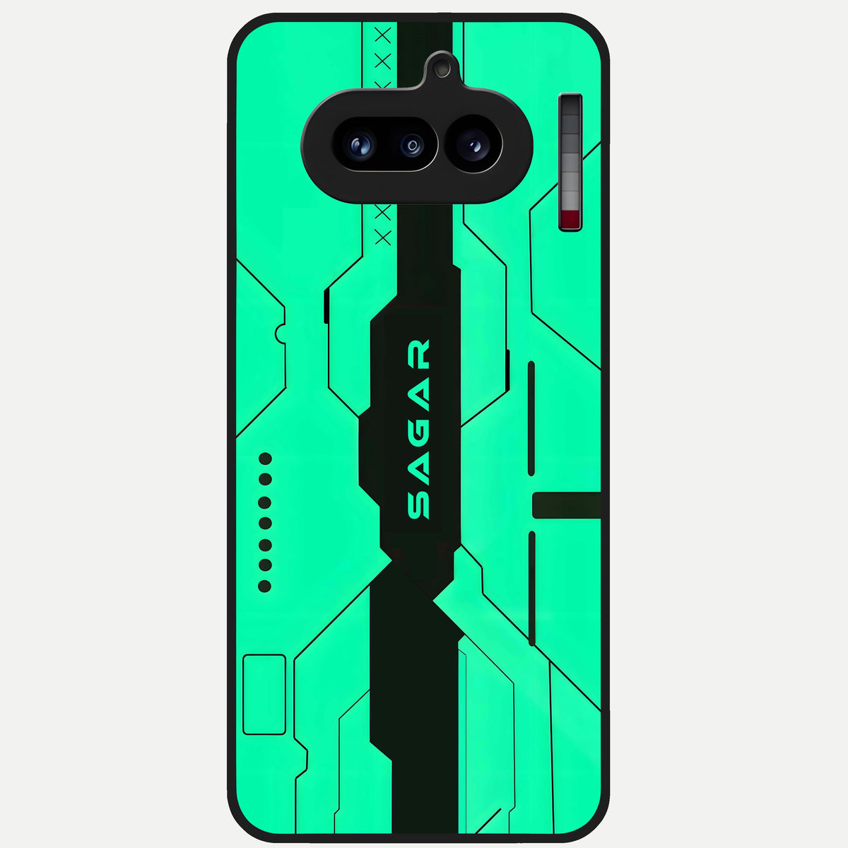  Aqua Tech CYBERPUNK Custom Name Glass Case For Nothing Phone 4A back cover – full design glossy printed glass finish