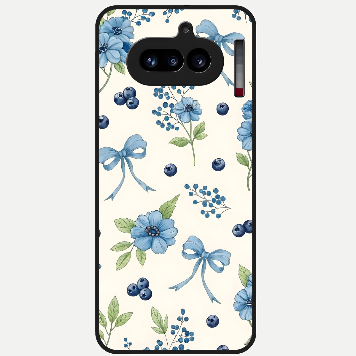  Blue Flower And Bow Glass Case For Nothing Phone 4A back cover – full design glossy printed glass finish
