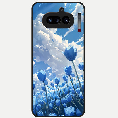  Blue Tulip Clouds Glass Case For Nothing Phone 4A back cover – full design glossy printed glass finish