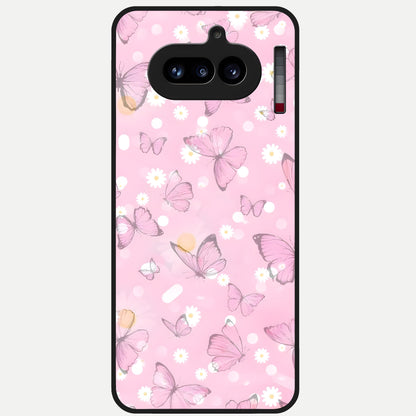  Blush Butterfly Garden Glass Case For Nothing Phone 4A back cover – full design glossy printed glass finish