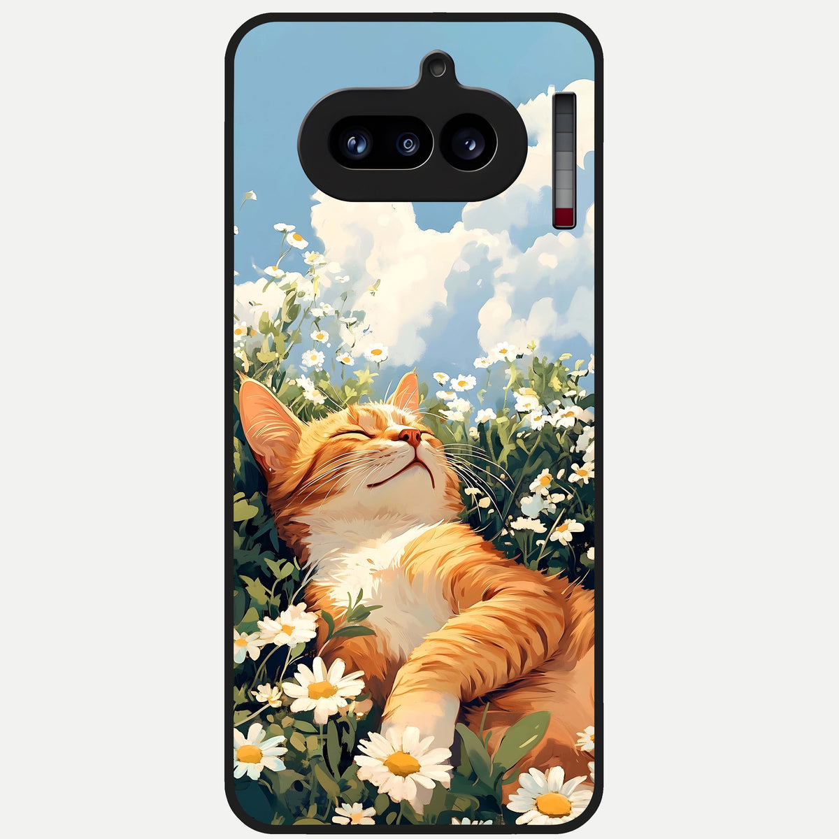  Cat And Flowers View Glass Case For Nothing Phone 4A back cover – full design glossy printed glass finish