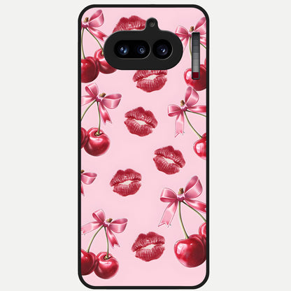  Cherry With Lips Glass Case For Nothing Phone 4A back cover – full design glossy printed glass finish