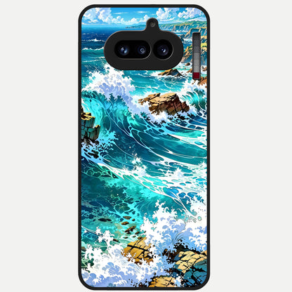  Coastal Blue Waves Glass Case For Nothing Phone 4A back cover – full design glossy printed glass finish