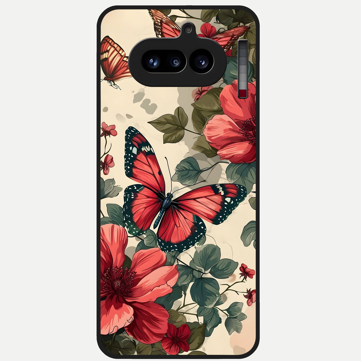  Crimson Butterfly Garden Glass Case For Nothing Phone 4A back cover – full design glossy printed glass finish