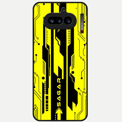  Electric Pulse CYBERPUNK Custom Name Glass Case For Nothing Phone 4A back cover – full design glossy printed glass finish