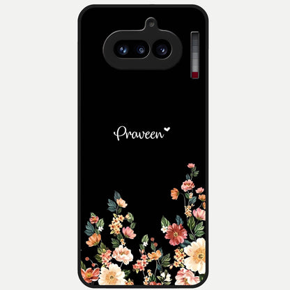  Floral Design Personalized Custom Name Glass Case For Nothing Phone 4A back cover – full design glossy printed glass finish