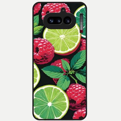  Lime and Raspberry Pattern Glass Case For Nothing Phone 4A back cover – full design glossy printed glass finish