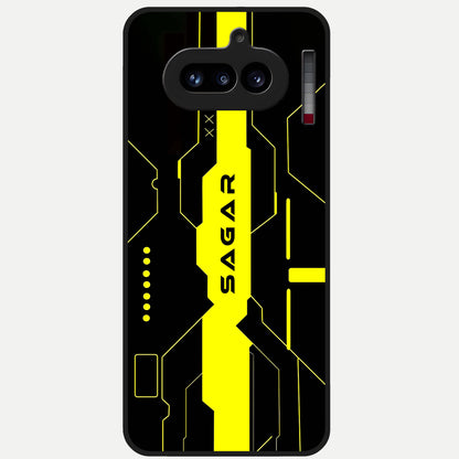  Neon CYBERPUNK Custom Name Glass Case For Nothing Phone 4A back cover – full design glossy printed glass finish
