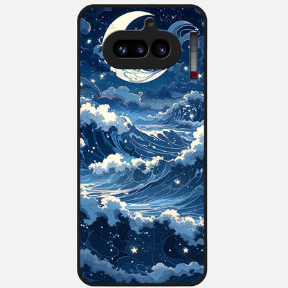  Ocean Moon Waves Glass Case For Nothing Phone 4A back cover – full design glossy printed glass finish