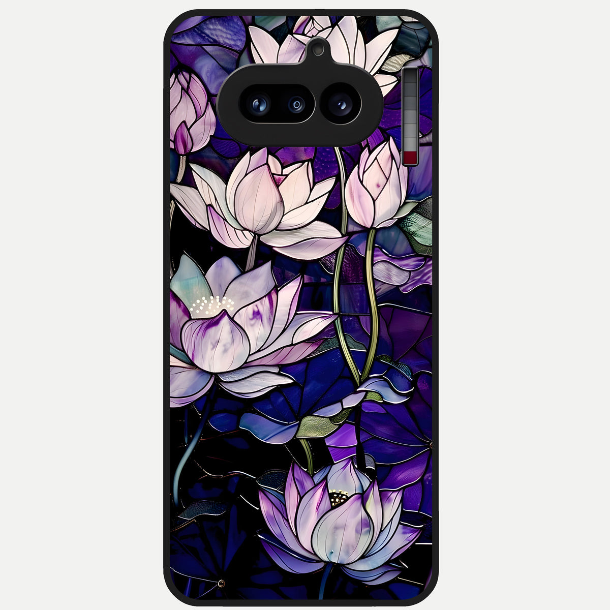  Purple Lotus Pattern Glass Case For Nothing Phone 4A back cover – full design glossy printed glass finish