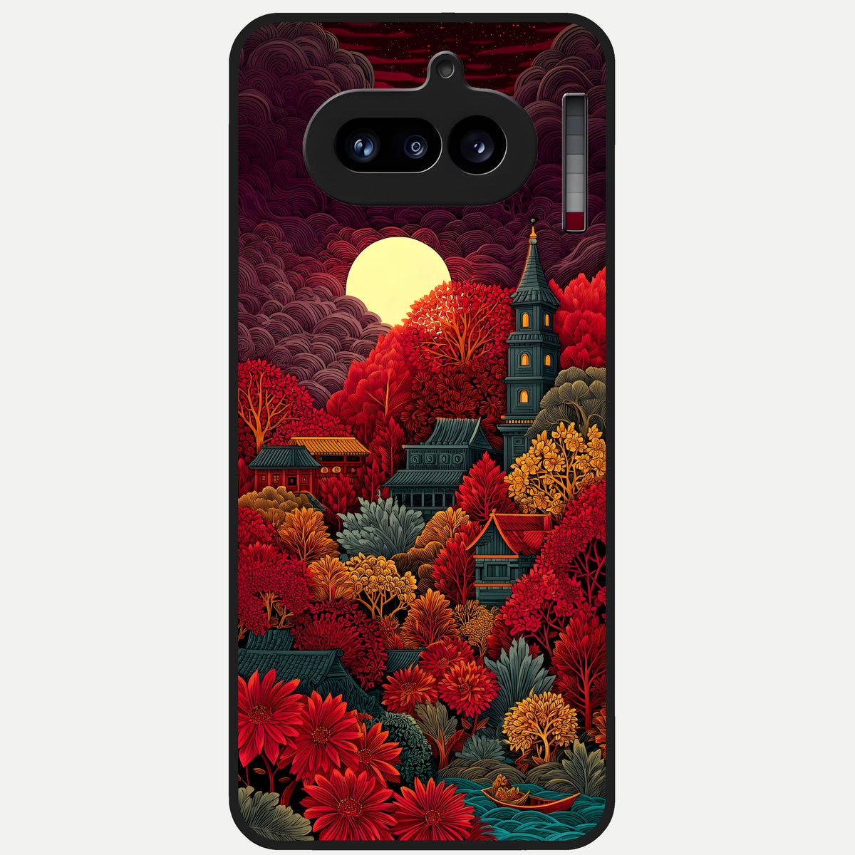  Scarlet Autumn Temple Glass Case For Nothing Phone 4A back cover – full design glossy printed glass finish