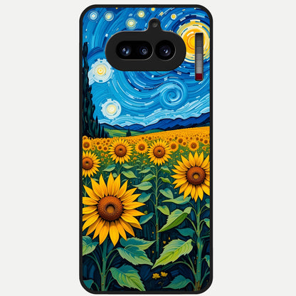  Starry Sunflower Dreams Glass Case For Nothing Phone 4A back cover – full design glossy printed glass finish