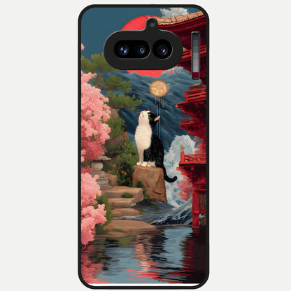  Temple Cat Scenery Glass Case For Nothing Phone 4A back cover – full design glossy printed glass finish
