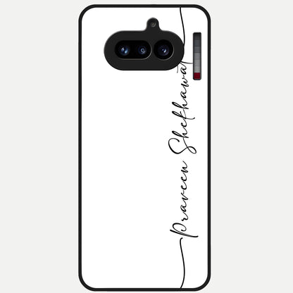  White Tune Custom Name Glass Case For Nothing Phone 4A back cover – personalized glossy printed glass finish