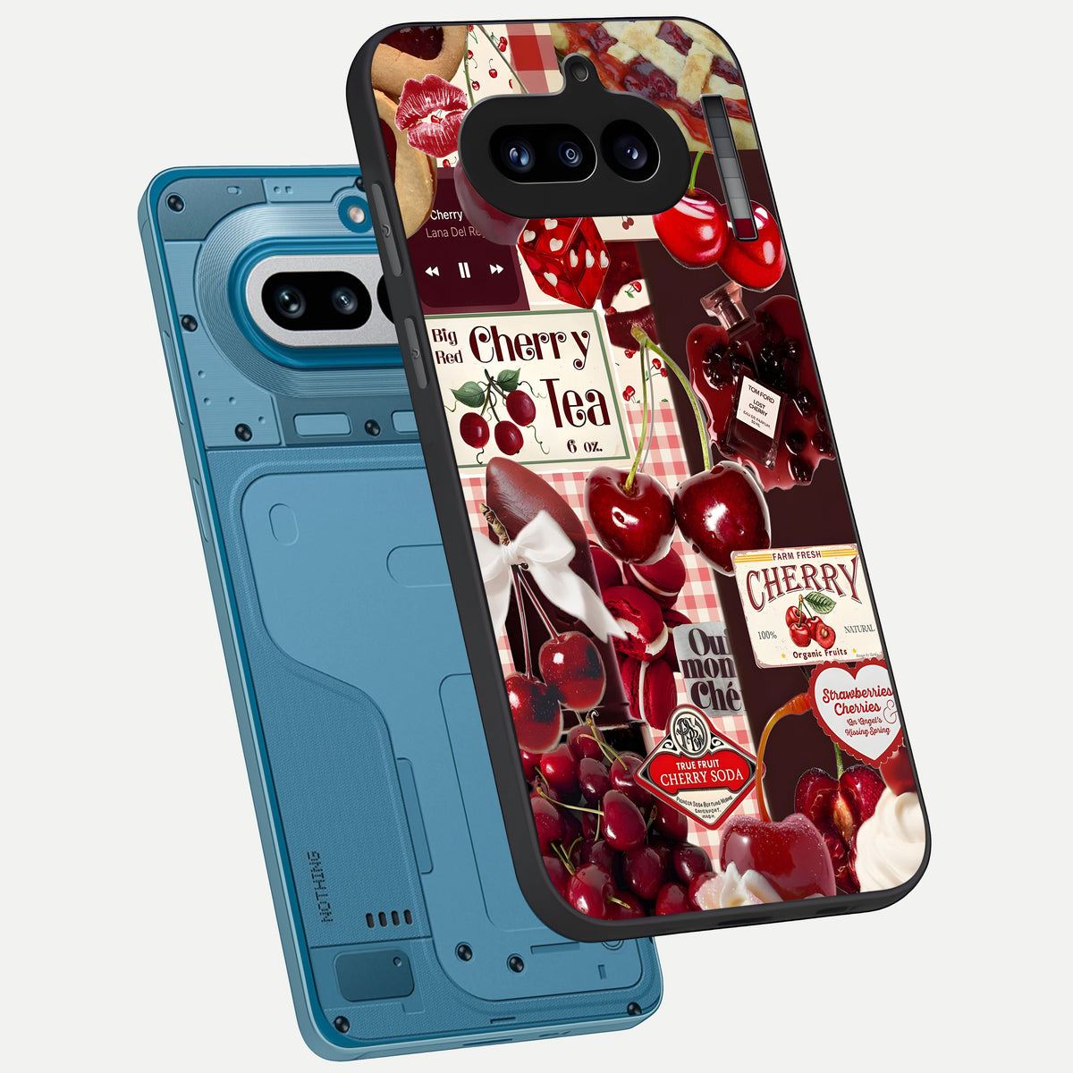  Aesthetic Cherry Tea phone case For Nothing Phone 4A showing premium glass back cover with detailed artwork
