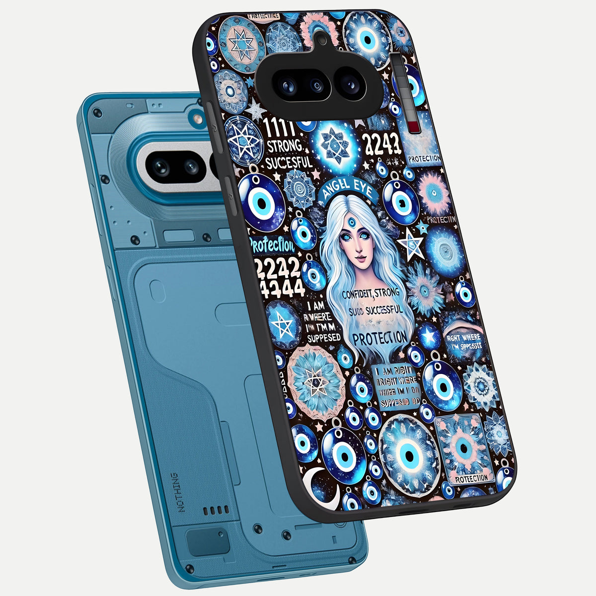  Angel Aura Shield phone case For Nothing Phone 4A showing premium glass back cover with detailed artwork