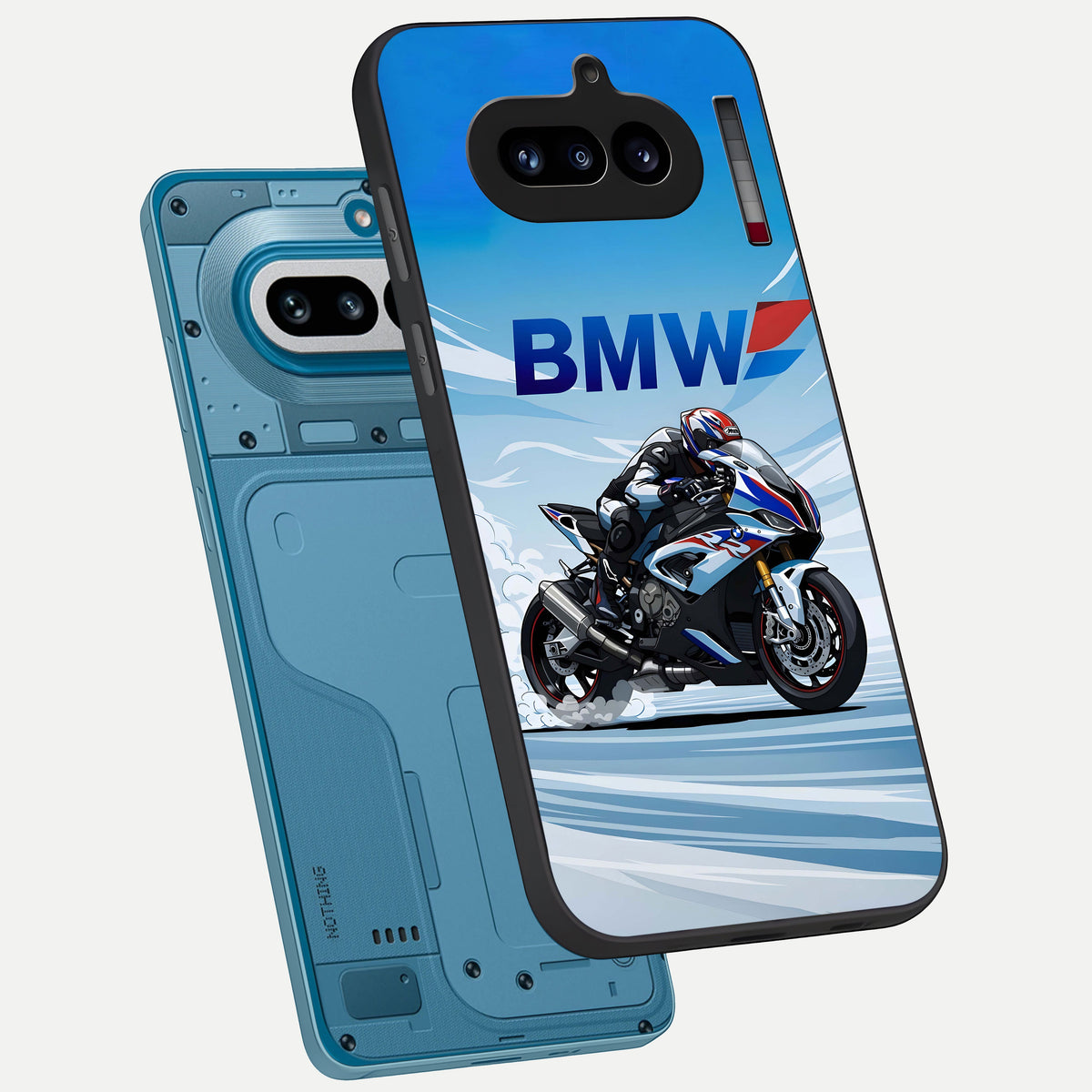  BMW Power Drift phone case For Nothing Phone 4A showing premium glass back cover with detailed artwork