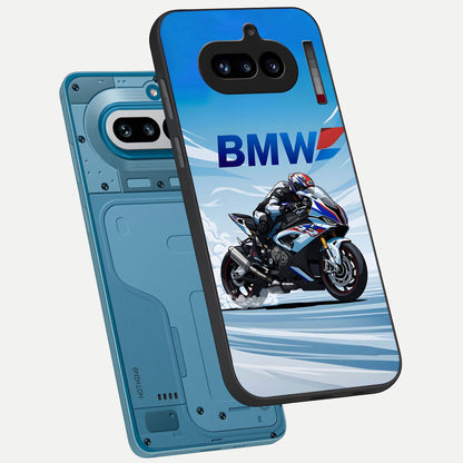  BMW Power Drift phone case For Nothing Phone 4A showing premium glass back cover with detailed artwork