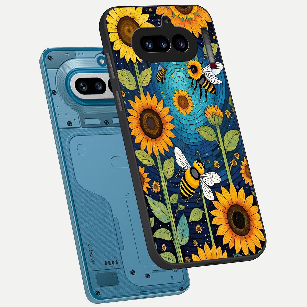  Bees And Sunflowers phone case For Nothing Phone 4A showing premium glass back cover with detailed artwork