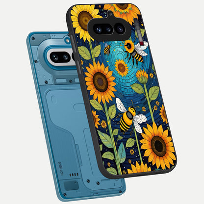  Bees And Sunflowers phone case For Nothing Phone 4A showing premium glass back cover with detailed artwork