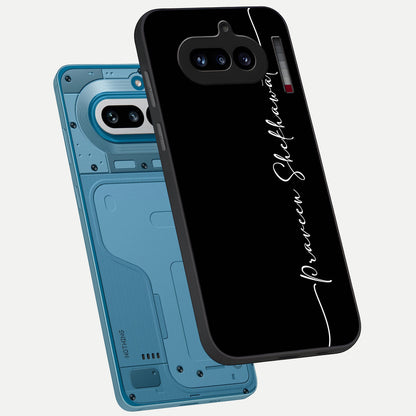  Black Tune Custom Name phone case For Nothing Phone 4A showing premium glass back cover with detailed artwork