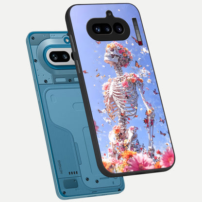  Bloom Beyond Bones phone case For Nothing Phone 4A showing premium glass back cover with detailed artwork