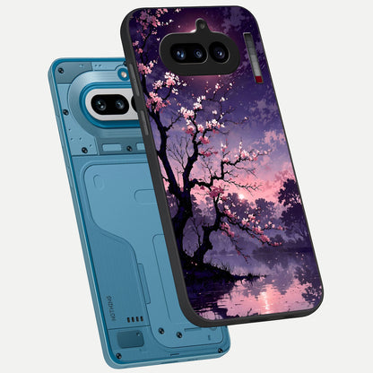  Blossom Pink Moon phone case For Nothing Phone 4A showing premium glass back cover with detailed artwork