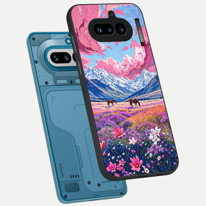  Blossom Valley Dream phone case For Nothing Phone 4A showing premium glass back cover with detailed artwork