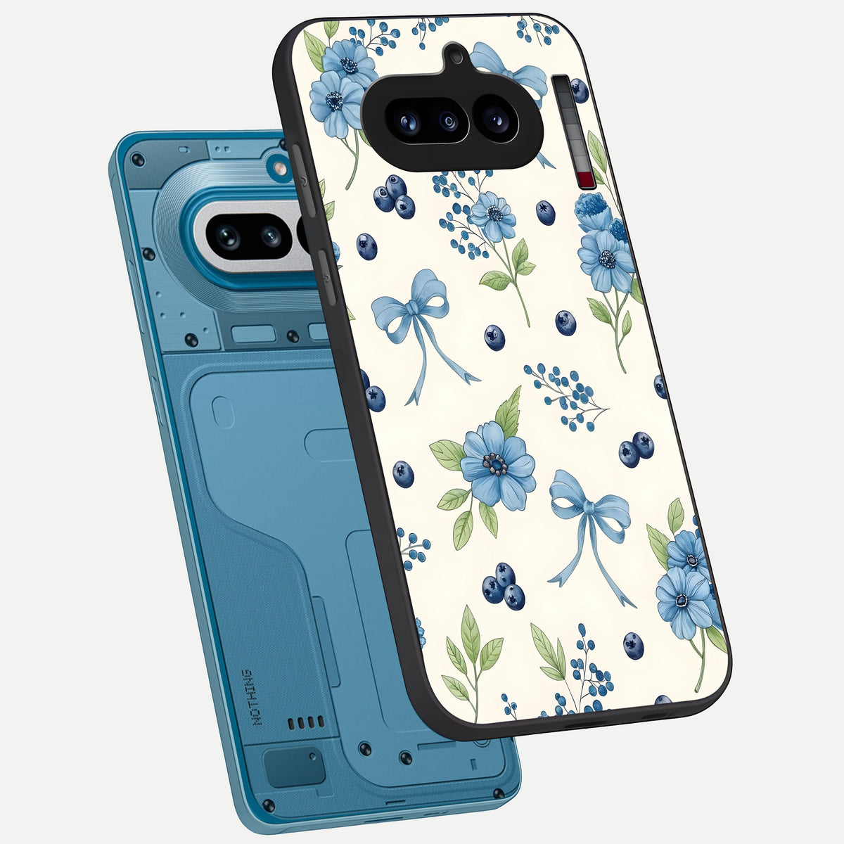  Blue Flower And Bow phone case For Nothing Phone 4A showing premium glass back cover with detailed artwork