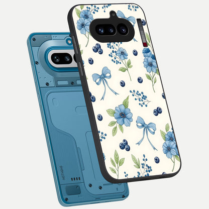  Blue Flower And Bow phone case For Nothing Phone 4A showing premium glass back cover with detailed artwork