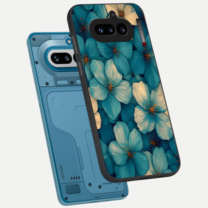  Blue Shade Floral phone case For Nothing Phone 4A showing premium glass back cover with detailed artwork