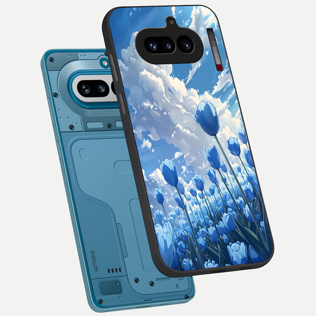  Blue Tulip Clouds phone case For Nothing Phone 4A showing premium glass back cover with detailed artwork