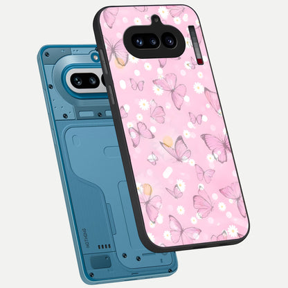  Blush Butterfly Garden phone case For Nothing Phone 4A showing premium glass back cover with detailed artwork