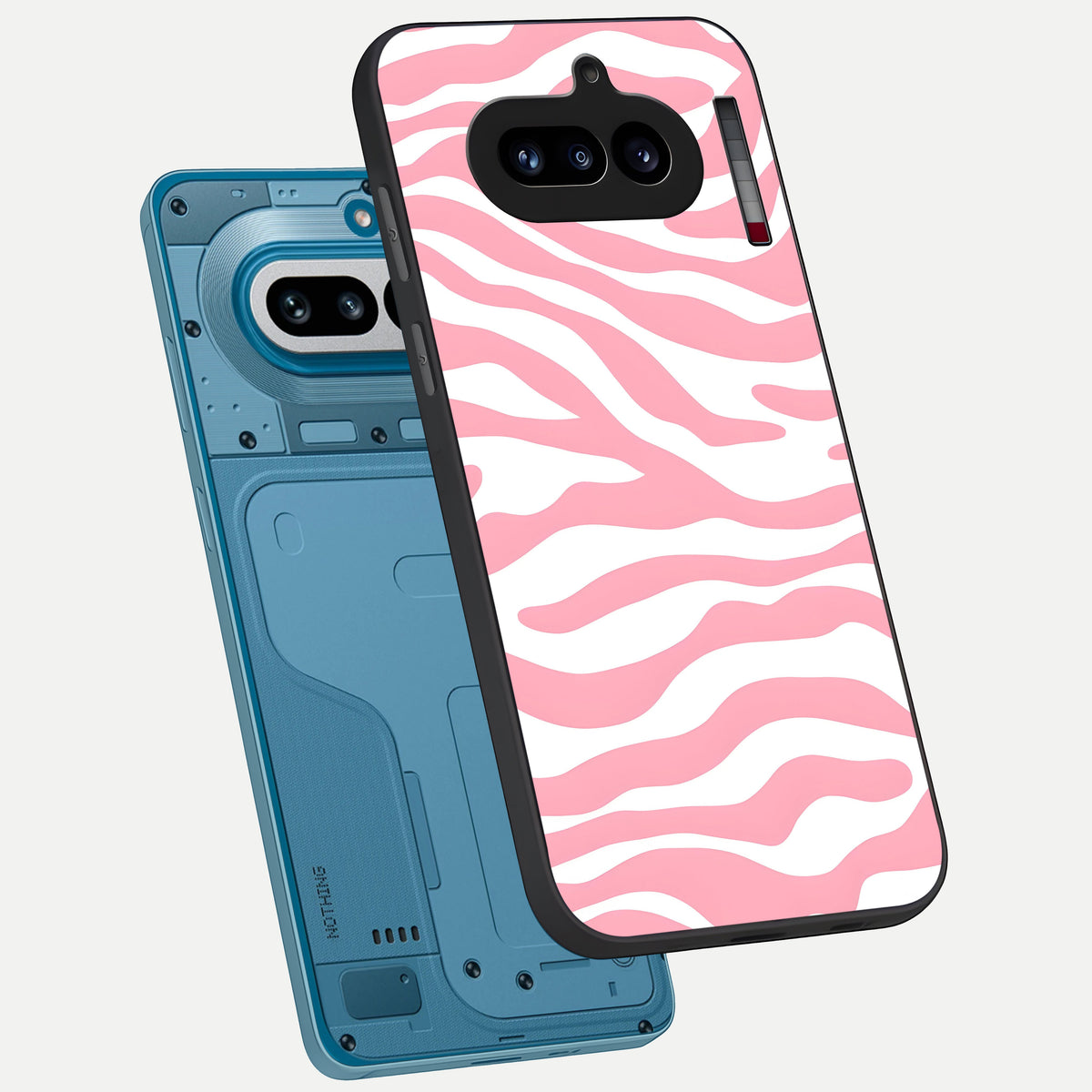  Blush Zebra Flow phone case For Nothing Phone 4A showing premium glass back cover with detailed artwork