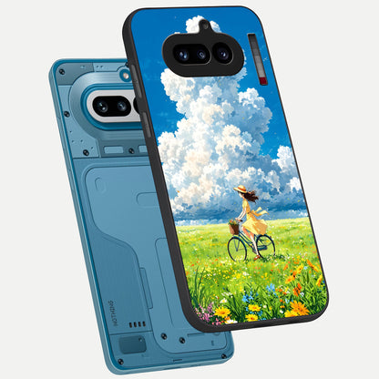  Breezy Meadow Ride phone case For Nothing Phone 4A showing premium glass back cover with detailed artwork