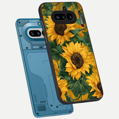  Bright Sunflower Bloom phone case For Nothing Phone 4A showing premium glass back cover with detailed artwork