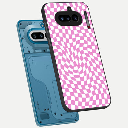  Bubblegum Check Wave phone case For Nothing Phone 4A showing premium glass back cover with detailed artwork