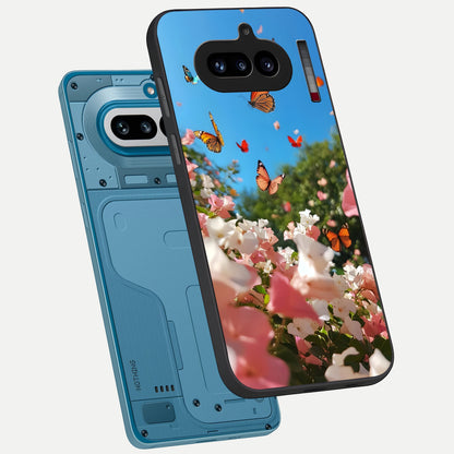  Butterflies In Bloom Sky phone case For Nothing Phone 4A showing premium glass back cover with detailed artwork