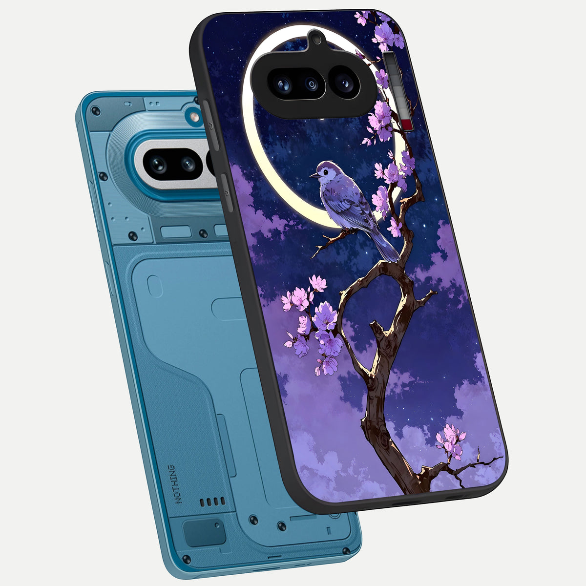  Celestial Bird Blossom phone case For Nothing Phone 4A showing premium glass back cover with detailed artwork