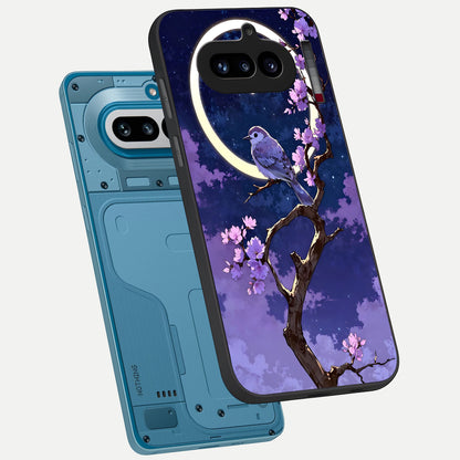  Celestial Bird Blossom phone case For Nothing Phone 4A showing premium glass back cover with detailed artwork