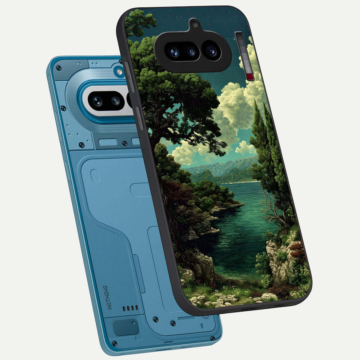  Celestial Lake Peace phone case For Nothing Phone 4A showing premium glass back cover with detailed artwork