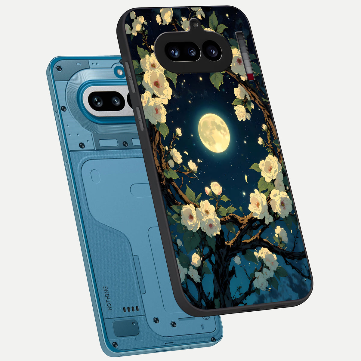  Celestial Moon And Flower phone case For Nothing Phone 4A showing premium glass back cover with detailed artwork