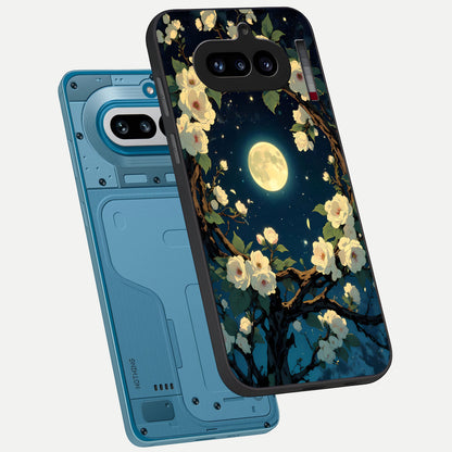  Celestial Moon And Flower phone case For Nothing Phone 4A showing premium glass back cover with detailed artwork