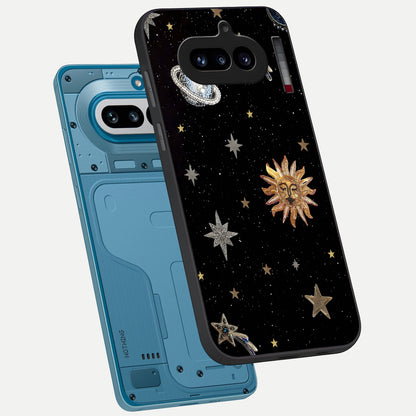 Celestial Moon With Stars phone case For Nothing Phone 4A showing premium glass back cover with detailed artwork