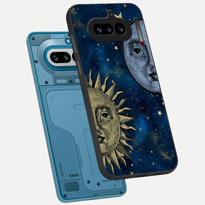  Celestial Moon With Sun phone case For Nothing Phone 4A showing premium glass back cover with detailed artwork