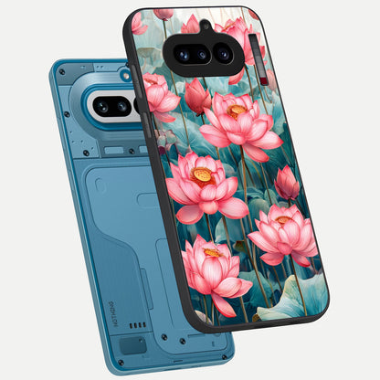  Celestial Pink Lotus phone case For Nothing Phone 4A showing premium glass back cover with detailed artwork