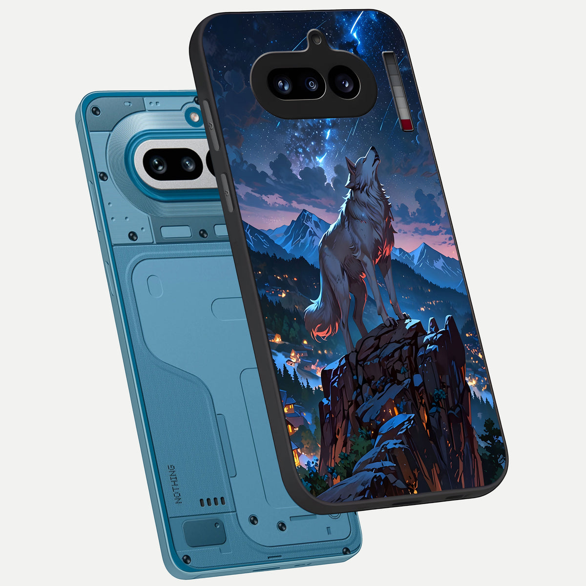  Celestial Wolf Howl phone case For Nothing Phone 4A showing premium glass back cover with detailed artwork