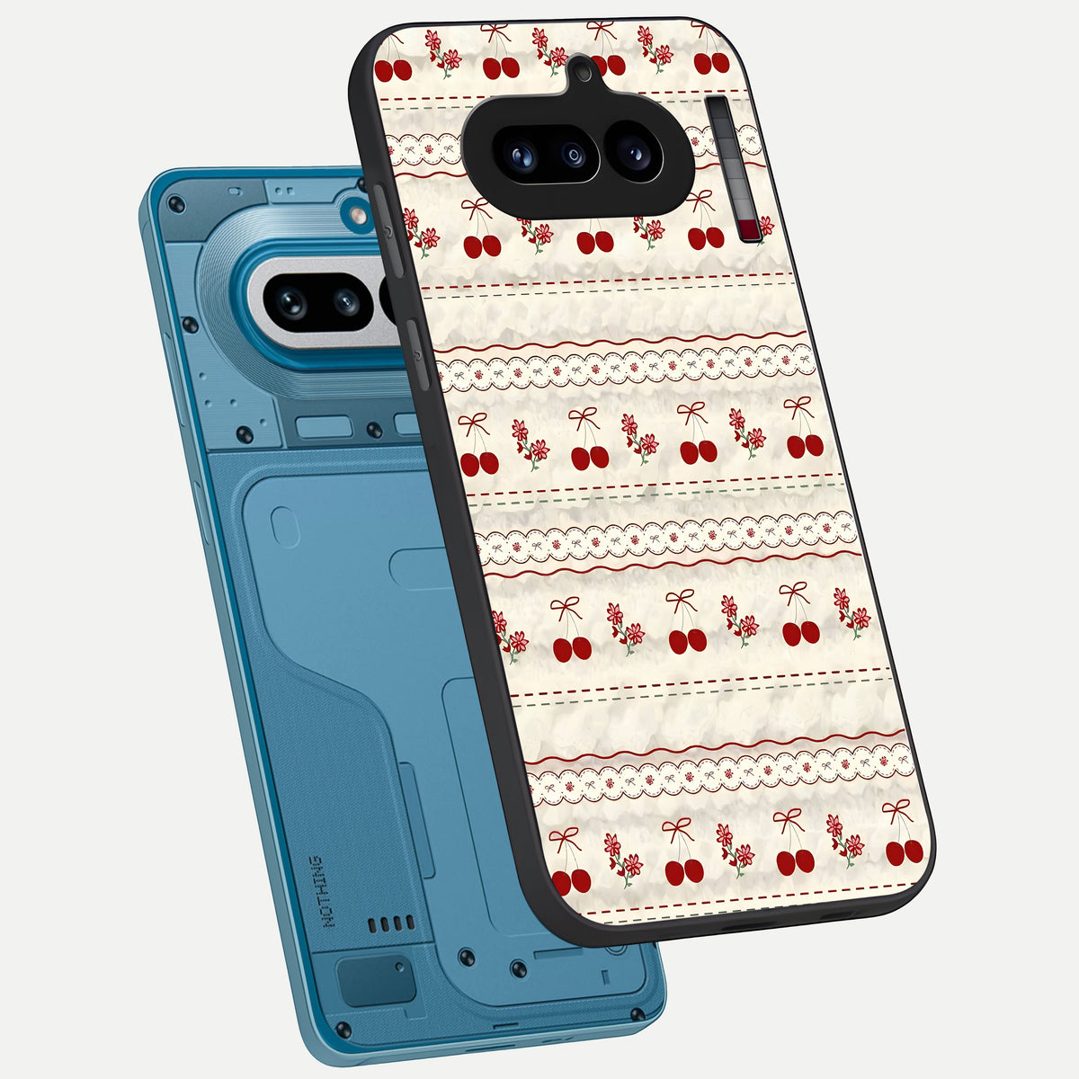  Cherry Bloom Charm phone case For Nothing Phone 4A showing premium glass back cover with detailed artwork