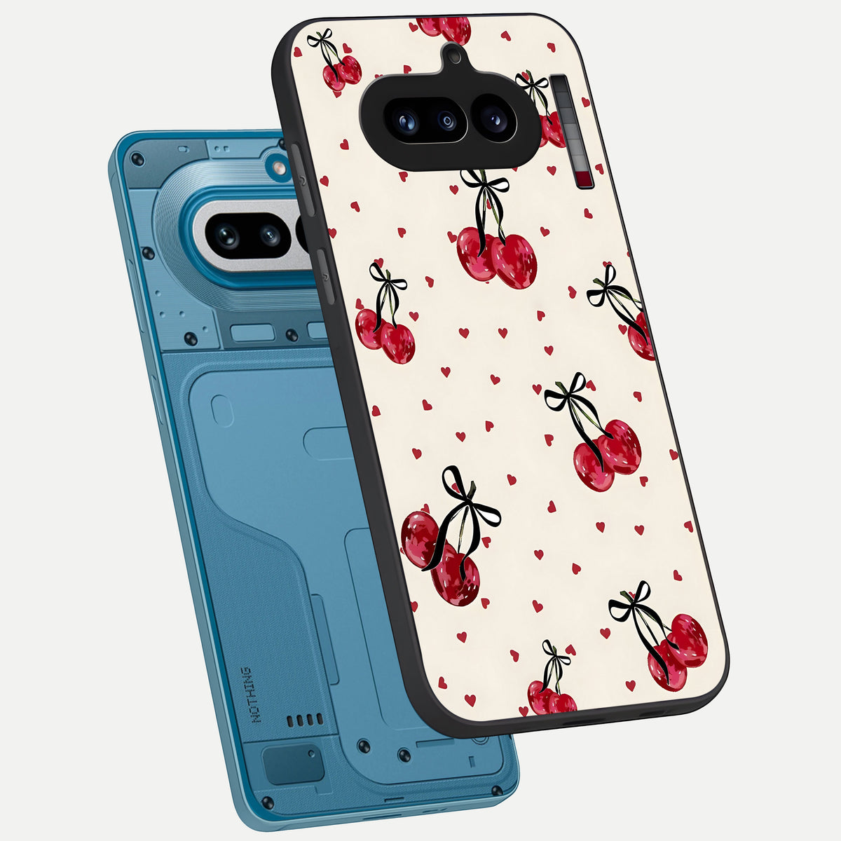  Cherry Heart Bow phone case For Nothing Phone 4A showing premium glass back cover with detailed artwork